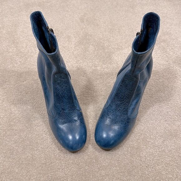 Barney’s New York Made in Italy Leather Blue Heeled Ankle Women Bootie Size 36 - Picture 3 of 8